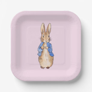 Classic Rabbit Pink Background Paper Plate
