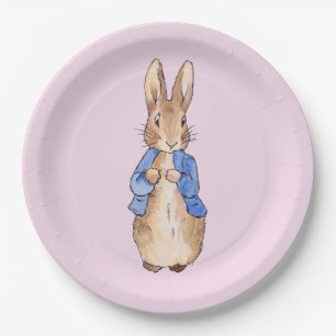 Classic Rabbit Pink Background Paper Plate