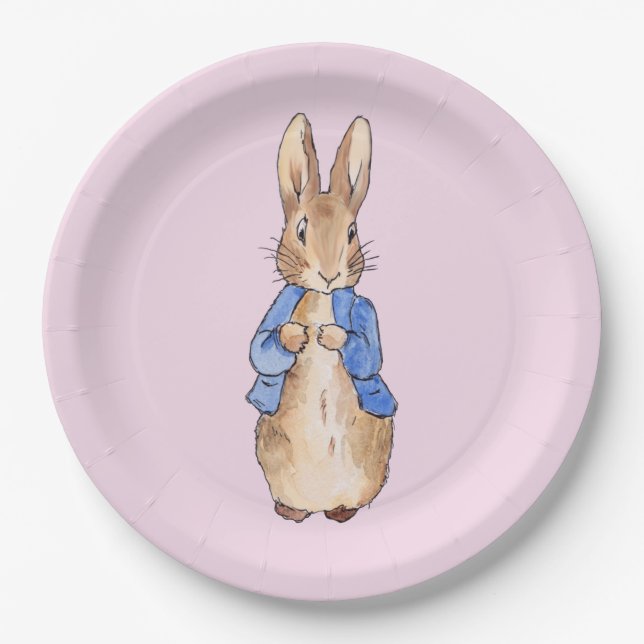 Classic Rabbit Pink Background Paper Plate (Front)