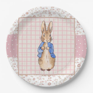 Classic rabbit pink check background paper plate