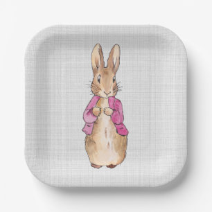 Classic Rabbit Pink Jacket Grey Linen Paper Plate
