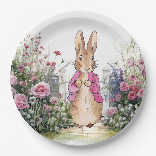 Classic rabbit pink jacket paper plate (Front)