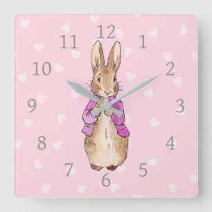 Classic Rabbit Pink Jacket Square Wall Clock