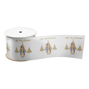 Classic rabbit Santa Hat First Christmas tree Satin Ribbon