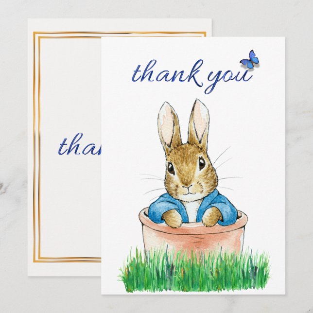 Classic Rabbit Sitting in a Plant Pot     Thank You Card (Front/Back)