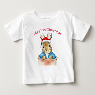 Classic Rabbit Sitting in a Pot with Santa Hat Baby T-Shirt
