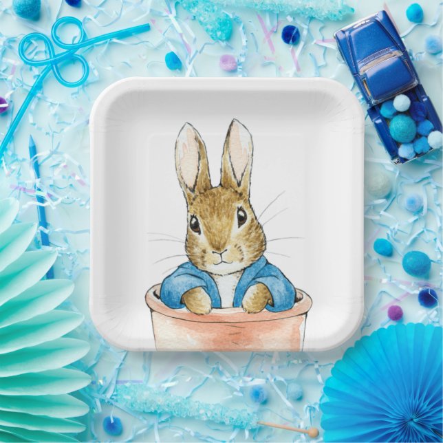 Classic rabbit sitting in plant pot paper plate (Party)