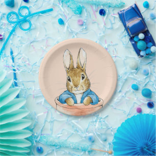 Classic rabbit sitting in plant pot paper plate