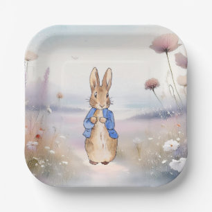 Classic Rabbit wildflower field Paper Plate