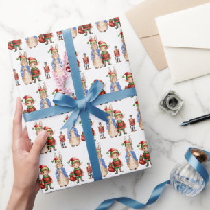 Classic Rabbit with Santa hat elf toy soldier Wrapping Paper