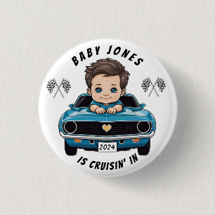 Classic Race Car Baby Boy Cruisin' In Shower 3 Cm Round Badge