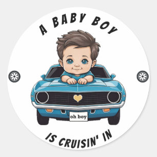 Classic Race Car Baby Boy Cruisin' In Shower Classic Round Sticker