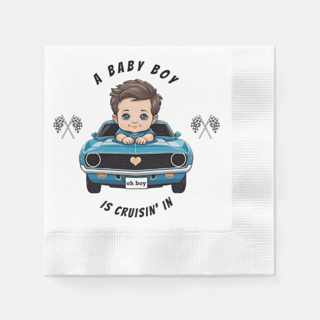 Classic Race Car Baby Boy Cruisin' In Shower Napkin (Front)