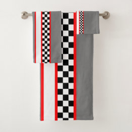 Classic Race Themed Black White Red And Grey  Bath Towel Set