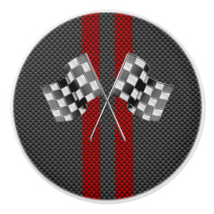 Classic Racing Flags Stripes in Carbon Fibre Style Ceramic Knob