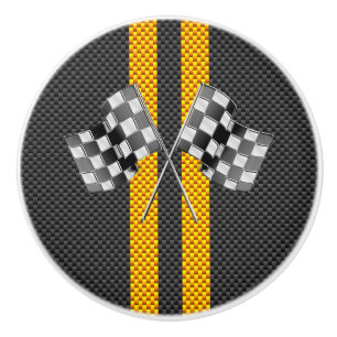 Classic Racing Flags Stripes in Carbon Fibre Style Ceramic Knob