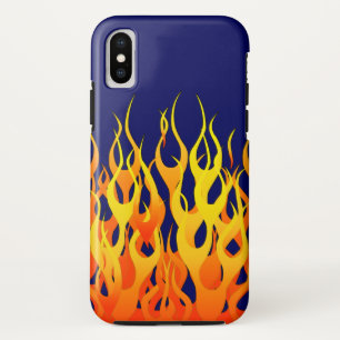 Classic Racing Flames Fire on Navy Blue iPhone X Case