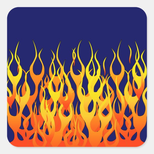 Classic Racing Flames Fire on Navy Blue Decor Square Sticker (Front)