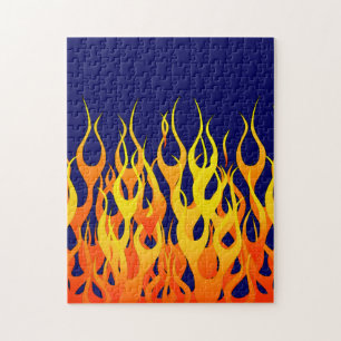 Classic Racing Flames Fire on Navy Blue Jigsaw Puzzle