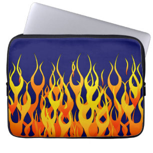 Classic Racing Flames Fire on Navy Blue Laptop Sleeve