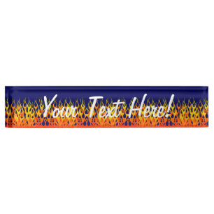 Classic Racing Flames Fire on Navy Blue Nameplate