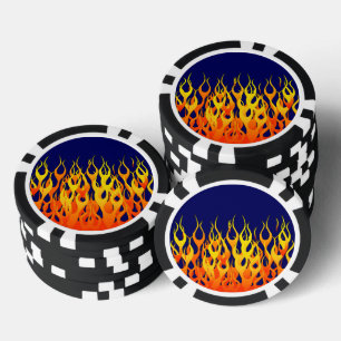 Classic Racing Flames Fire on Navy Blue Poker Chips