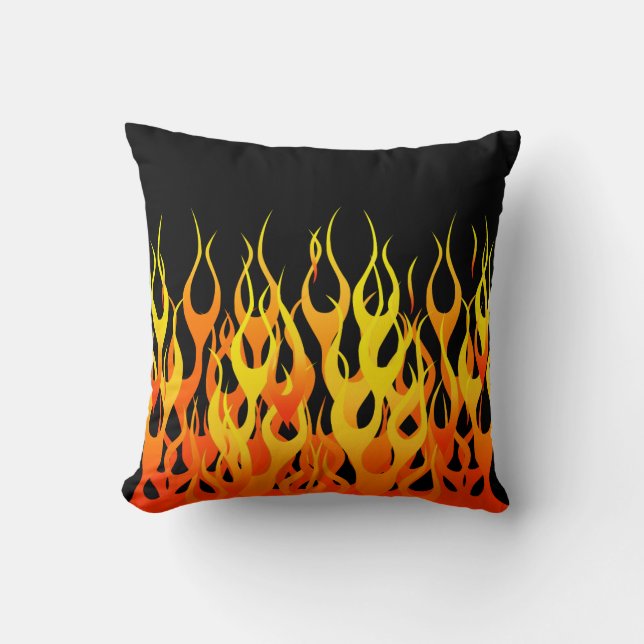 Classic Racing Flames on Solid Black Cushion (Front)