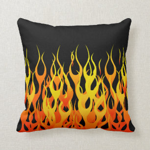 Classic Racing Flames on Solid Black Cushion