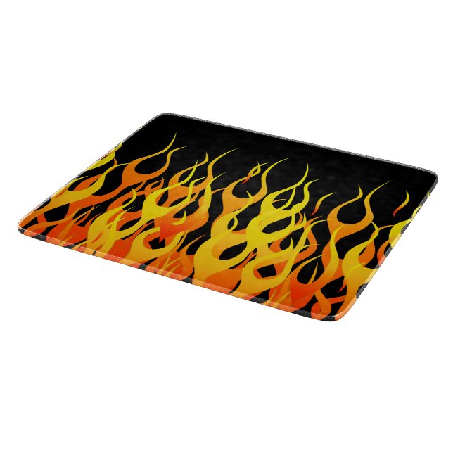 Classic Racing Flames on Solid Black Cutting Board (Corner)