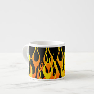 Classic Racing Flames on Solid Black Espresso Cup