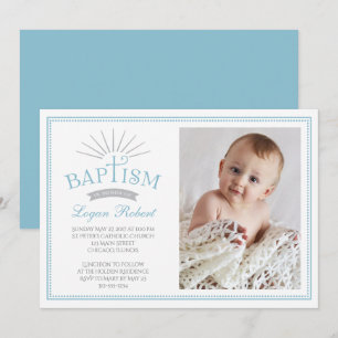 Classic Radiance Photo Baptism Invitation - Blue