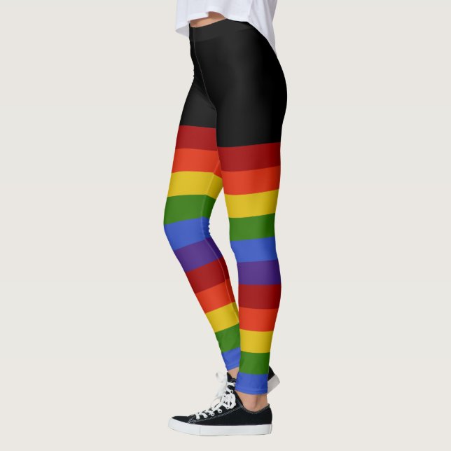 Classic Rainbow Stripes Black  Leggings (Left)