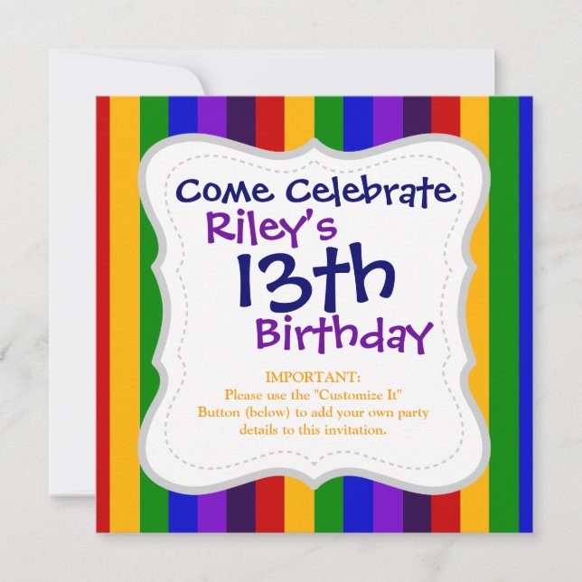 Classic Rainbow Vertical Stripes Colourful Gifts Invitation (Front)
