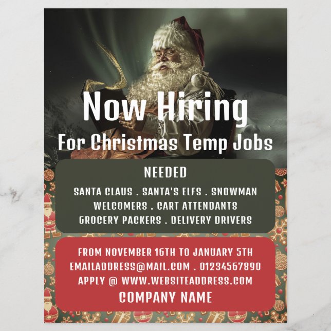 Classic Reading Santa, Seasonal Recruitment Advert Flyer (Front)