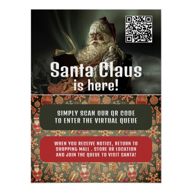 Classic Reading Santa, Visit Santa, QR Code Queue Poster (Front)
