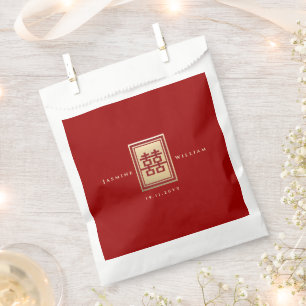 Classic Rectangle Double Happiness Chinese Wedding Favour Bag