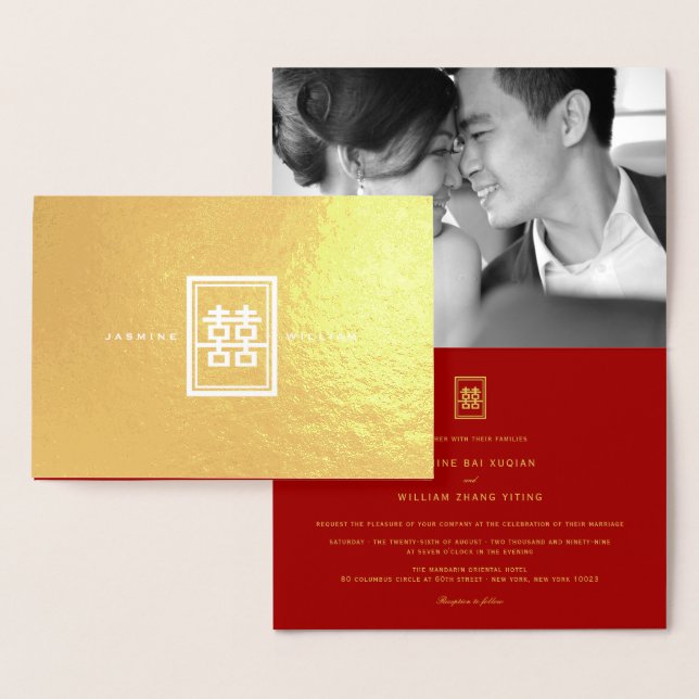 Classic Rectangle Double Happiness Chinese Wedding Foil Card (Display)