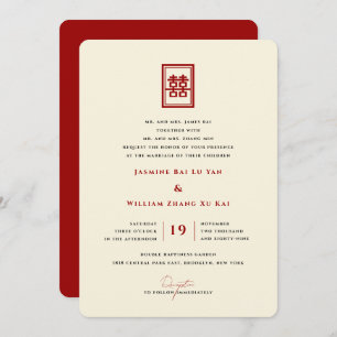 Classic Rectangle Double Happiness Chinese Wedding Invitation