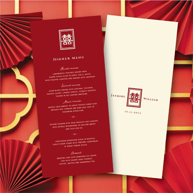 Classic Rectangle Double Happiness Chinese Wedding Menu (Classic Rectangle Double Happiness Chinese Wedding Menu @ fatfatin_red_knot)