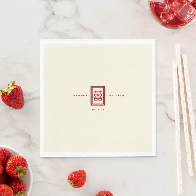Classic Rectangle Double Happiness Chinese Wedding Napkin (Insitu)