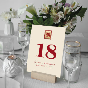 Classic Rectangle Double Xi Golden Chinese Wedding Table Number