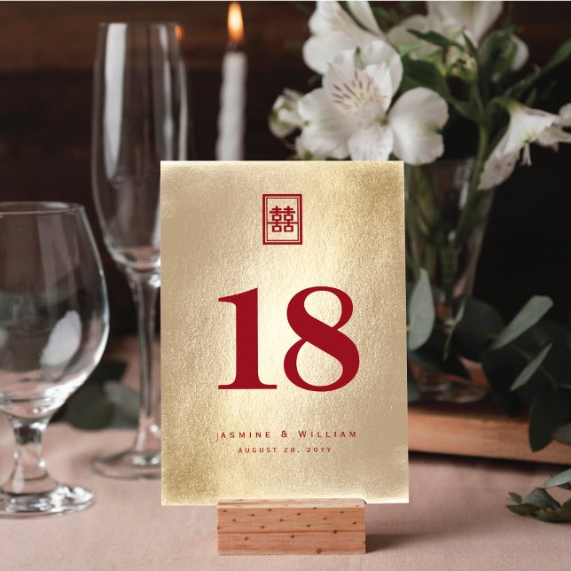 Classic Rectangle Double Xi Golden Chinese Wedding Table Number (Creator Uploaded)