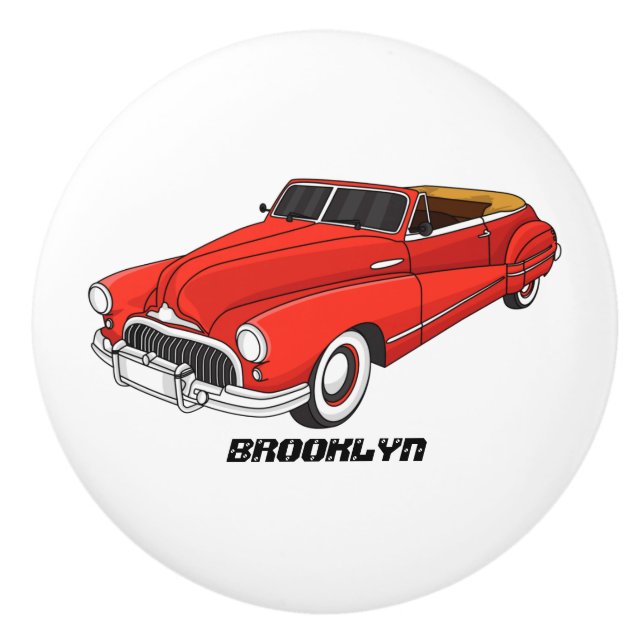 Classic red 1948 automobile ceramic knob (Front)