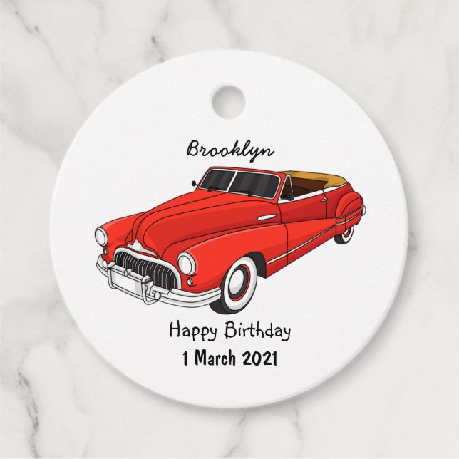Classic red 1948 automobile  favour tags (Front)