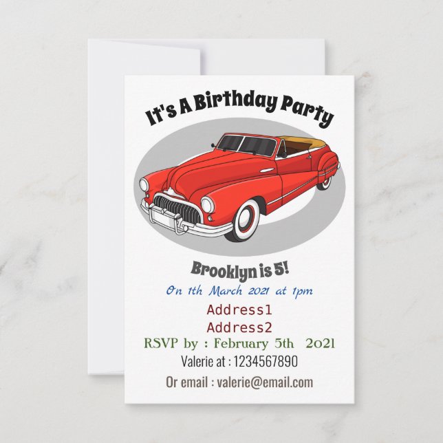 Classic red 1948 automobile invitation (Front)