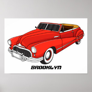 Classic red 1948 automobile poster