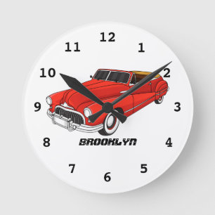 Classic red 1948 automobile round clock
