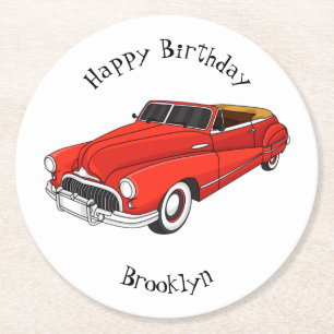 Classic red 1948 automobile round paper coaster