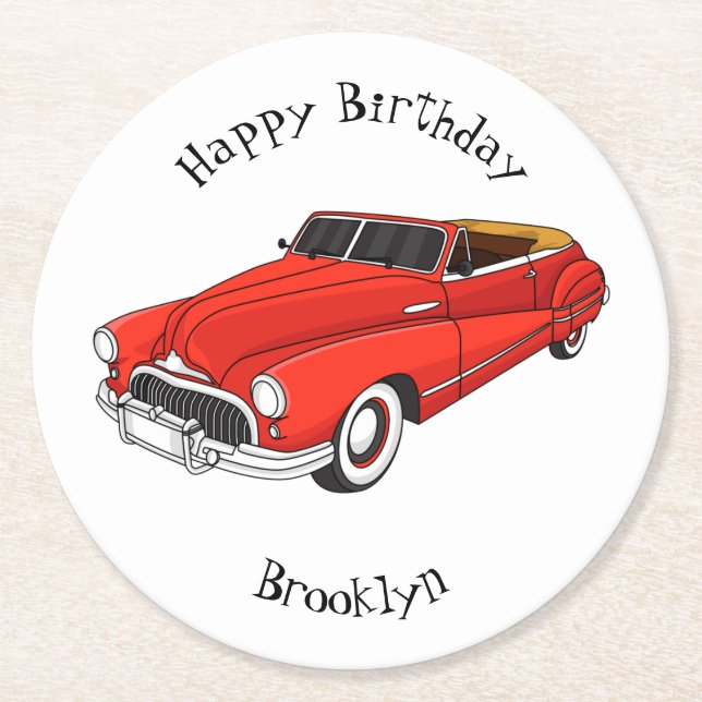Classic red 1948 automobile round paper coaster (Front)