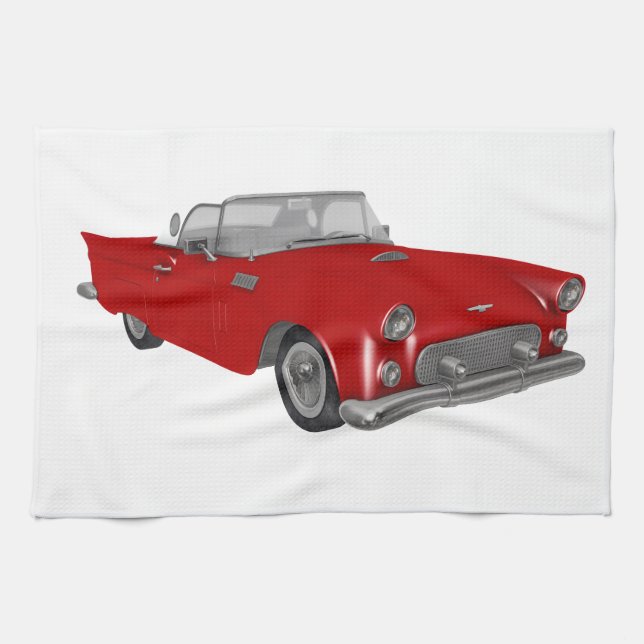 Classic Red 50's Car Tea Towel (Horizontal)